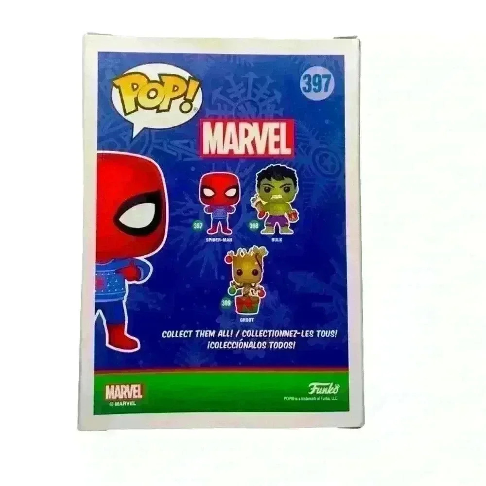 Funko POP Marvel Chrismas Spider Man 397 Ugly Sweater In Protector Worn Box - Picture 3 of 5
